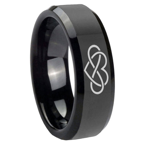 10mm Infinity Love Beveled Edges Black Tungsten Carbide Mens Ring
