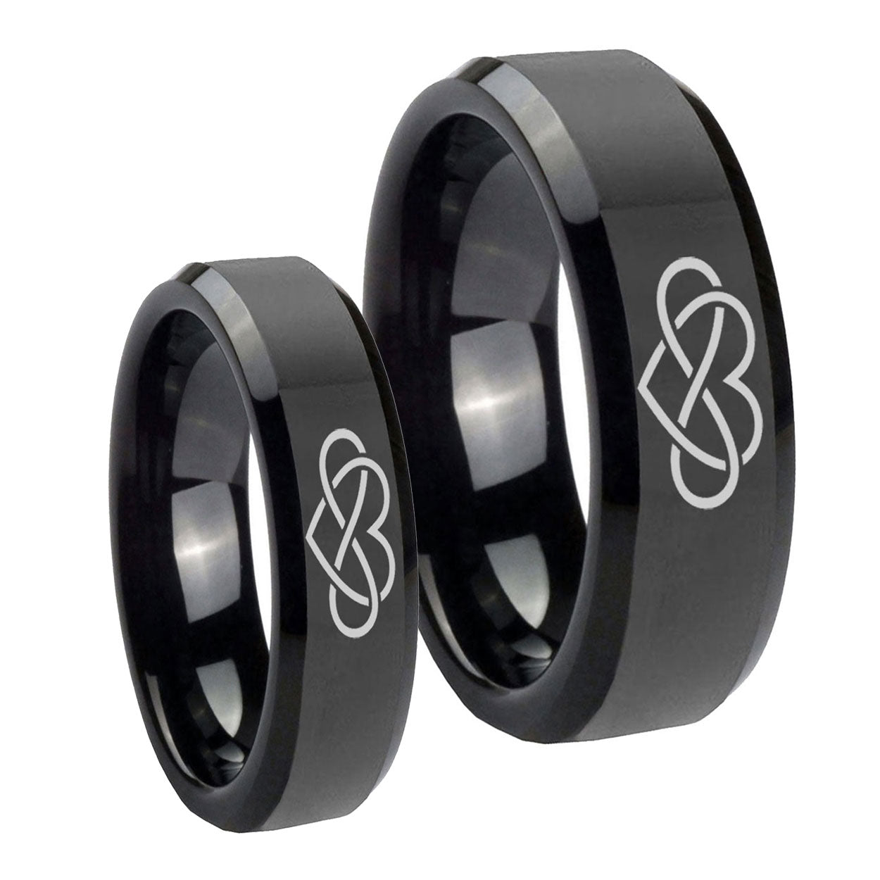 Infinity Love Beveled Edges Black Tungsten Couple Wedding Rings