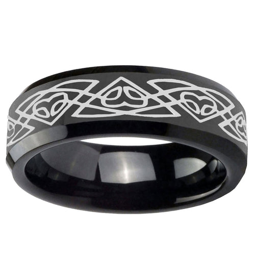 10mm Celtic Braided Beveled Edge Black Tungsten Ring