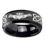 8mm-Irish-Claddagh-Beveled-Edges-Black-Tungsten-Carbide-Mens-Engagement-Ring