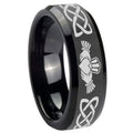 8mm Irish Claddagh Beveled Edges Black Tungsten Ring