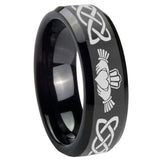 10mm Irish Claddagh Beveled Edges Black Tungsten Carbide Men's Wedding Ring