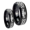 Irish Claddagh Beveled Edges Black Tungsten Mens Band Set