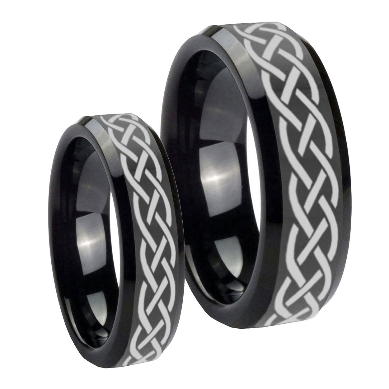 Celtic Knot Beveled Edges Black Tungsten His and Hers