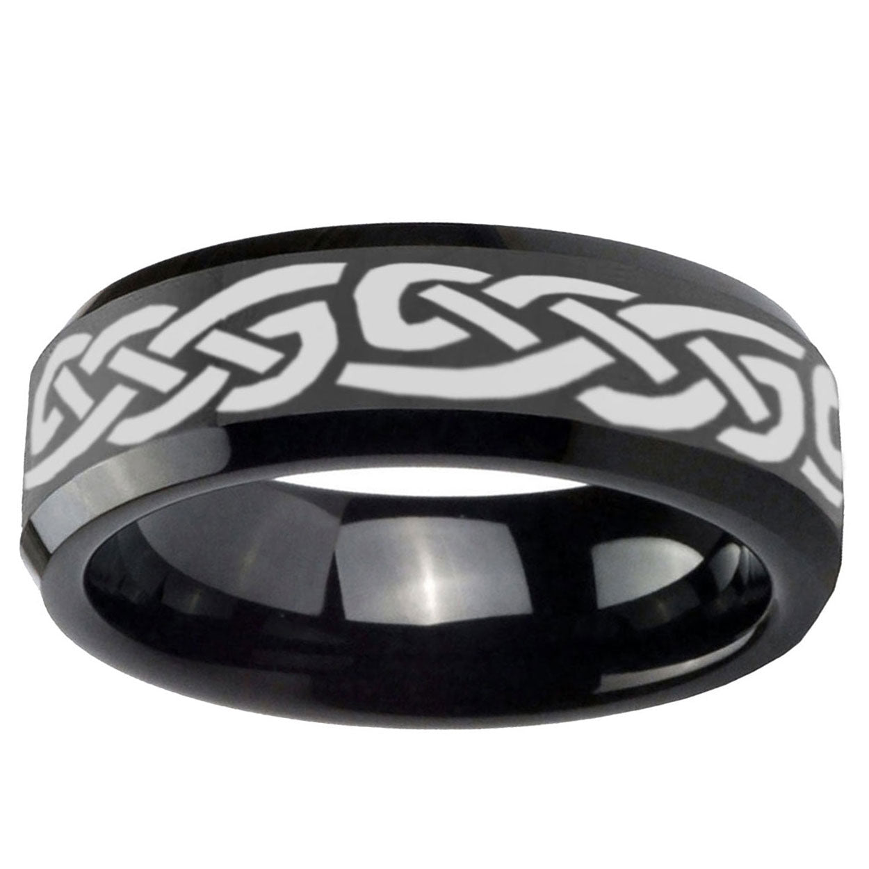 5mm Celtic Knot Infinity Love Beveled Black Tungsten Ring