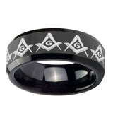 10mm-Masonic-Square-and-Compass-Beveled-Edges-Black-Tungsten-Carbide-Men's-Wedding-Band