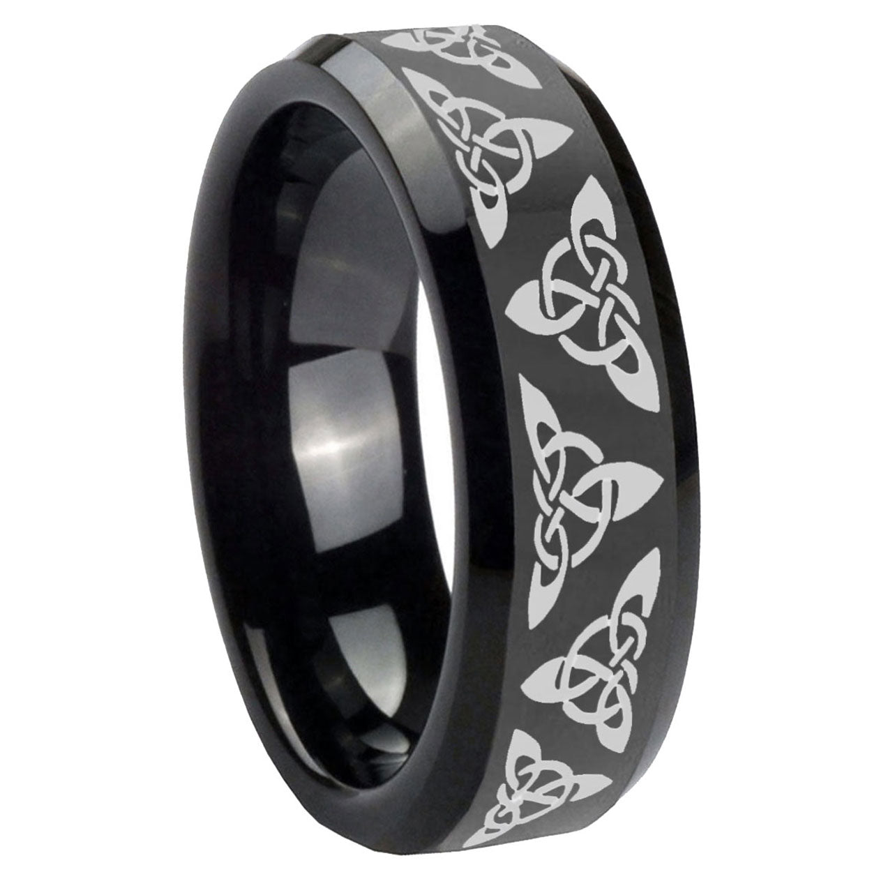 10mm Celtic Knot Beveled Edges Black Tungsten Carbide Men's Wedding Band