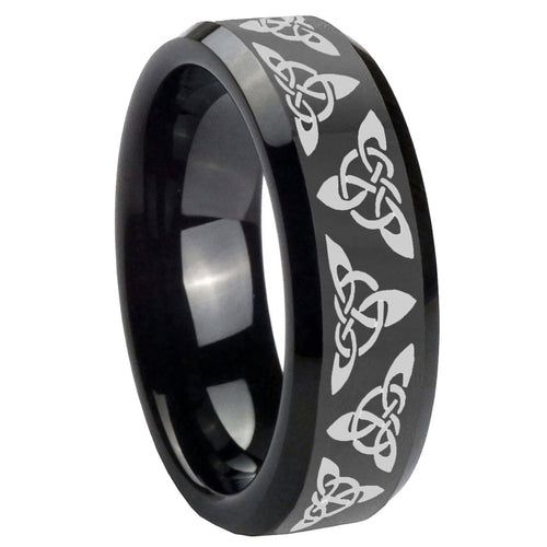 10mm Celtic Knot Beveled Edges Black Tungsten Carbide Men's Wedding Band