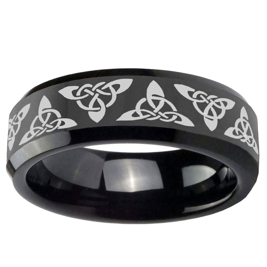 10mm Celtic Knot Beveled Edge Black Tungsten Ring