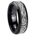 8mm Celtic Knot Dragon Beveled Edges Black Tungsten Bands