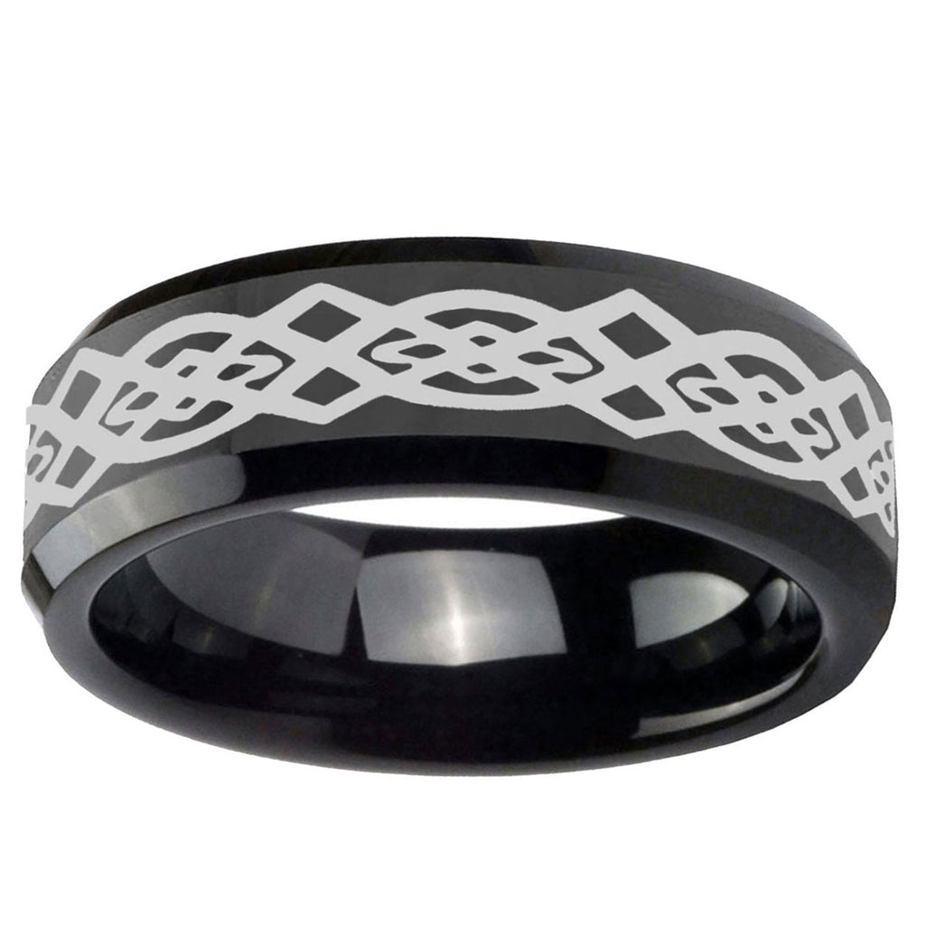 5mm Celtic Knot Beveled Edges Black Tungsten Ring for Men