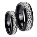 Celtic Knot Beveled Edges Black Tungsten Wedding Ring Set
