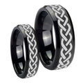 Laser Celtic Knot Beveled Edges Black Tungsten Mens Band Set