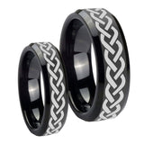 His Hers Laser Celtic Knot Beveled Edges Black Tungsten Promise Ring Set