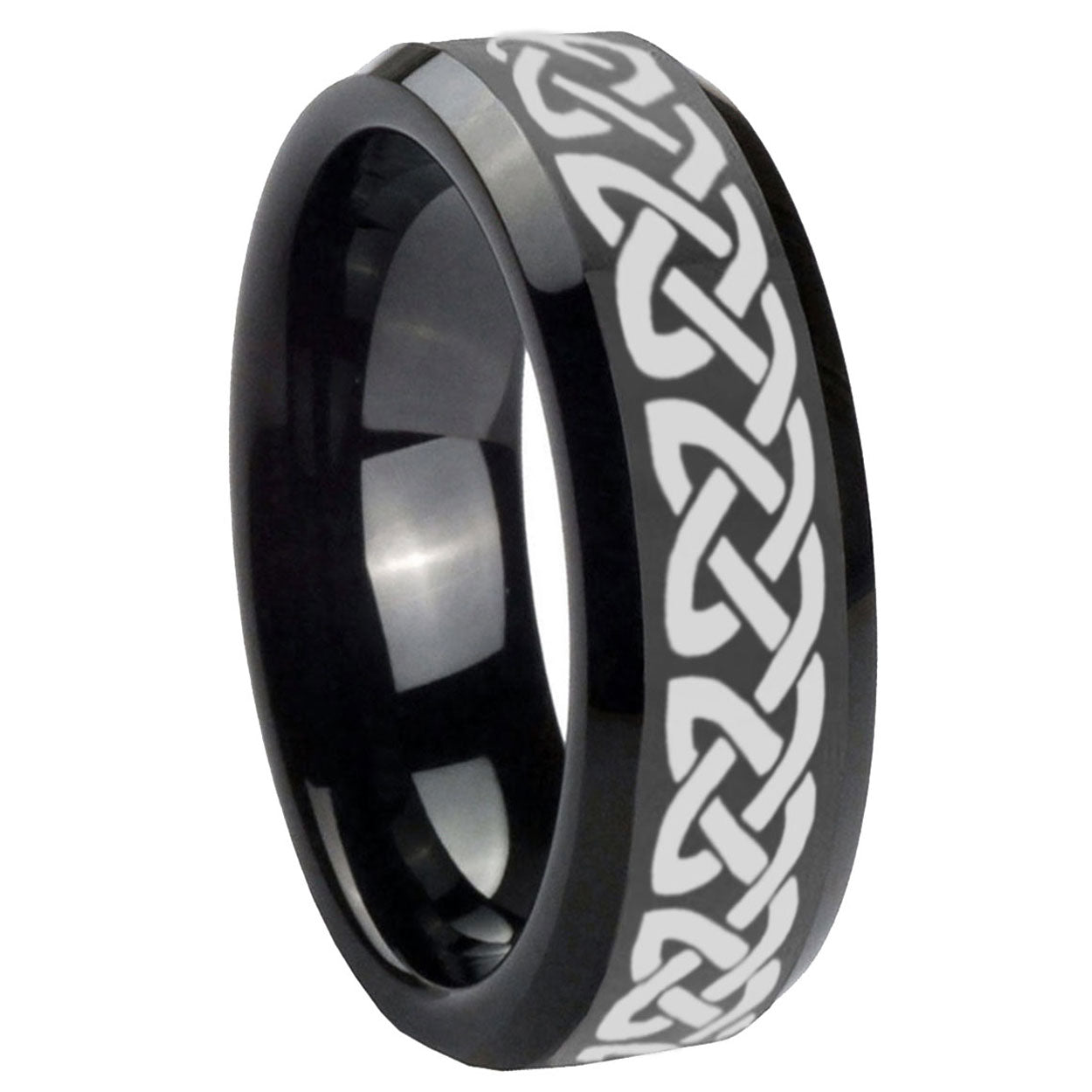 10mm Celtic Knot Love Beveled Edges Black Tungsten Carbide Men's Wedding Band