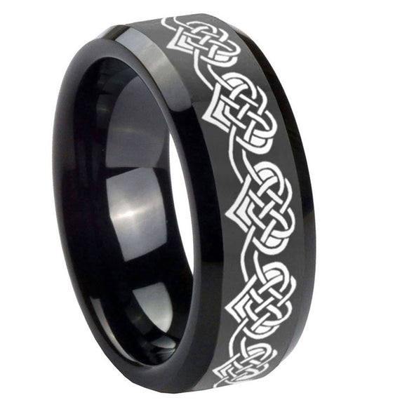10mm-Celtic-Knot-Heart-Beveled-Edges-Black-Tungsten-Carbide-Men's-Wedding-Band