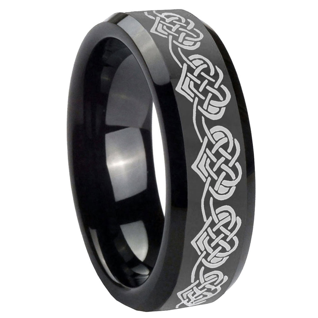 10mm Celtic Knot Heart Beveled Edges Black Tungsten Carbide Men's Wedding Band