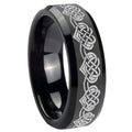 10mm Celtic Knot Heart Beveled Edges Black Tungsten Carbide Men's Wedding Band