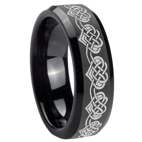 10mm Celtic Knot Heart Beveled Edges Black Tungsten Carbide Men's Wedding Band