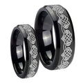 Celtic Knot Heart Beveled Edges Black Tungsten Mens Set Ring