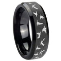 10mm Flying Geese Hunting Beveled Edges Black Tungsten Carbide Men's Wedding Band