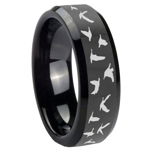 10mm Flying Geese Hunting Beveled Edges Black Tungsten Carbide Men's Wedding Band