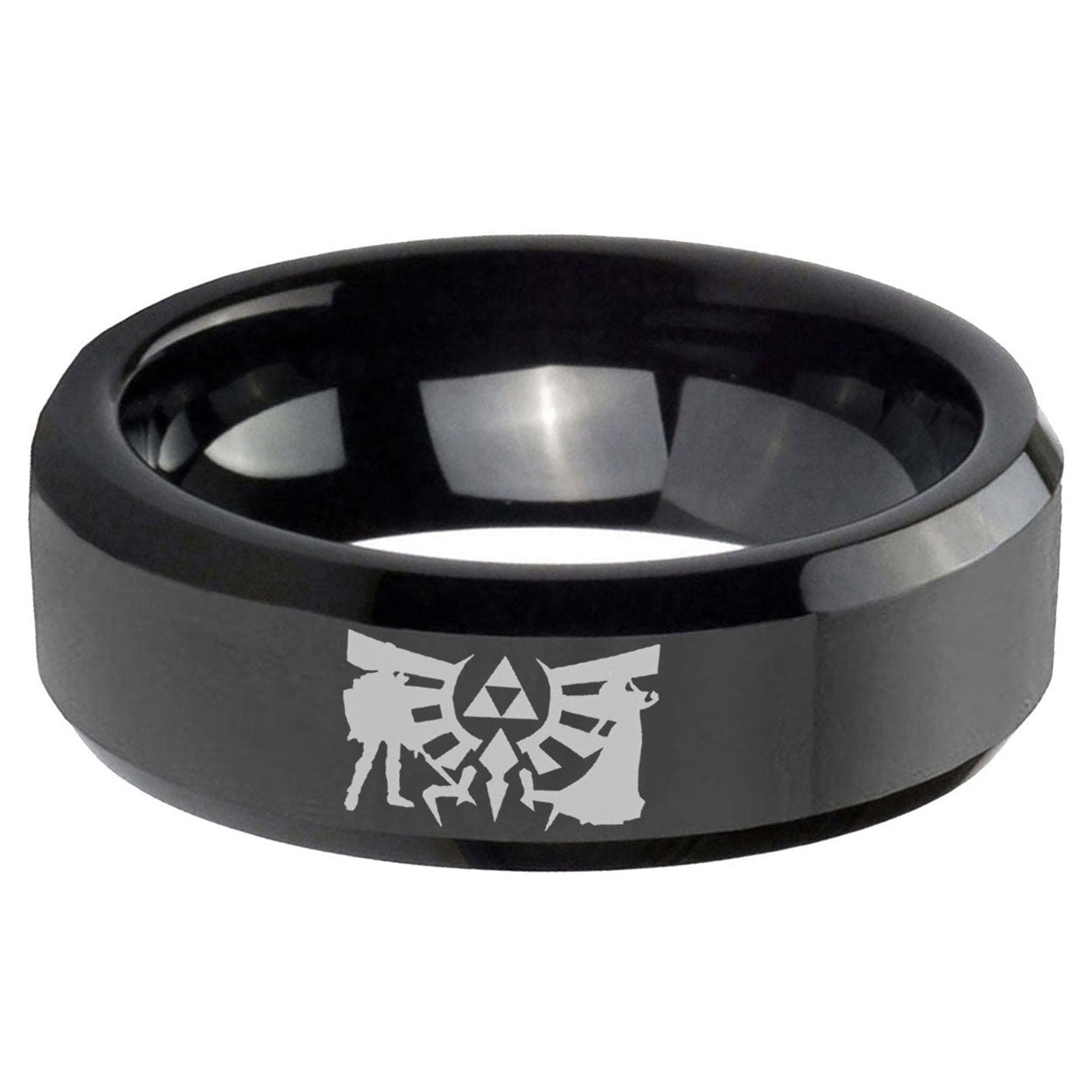 5mm Zelda Link Beveled Edge Polish Black Tungsten Ring