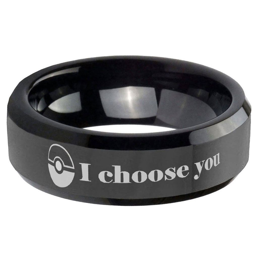 5mm Pokeball Pokemon Beveled Edge Polish Black Tungsten Ring