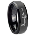 8mm kingdom heart keyblades Beveled Edge Polish Black Tungsten Ring