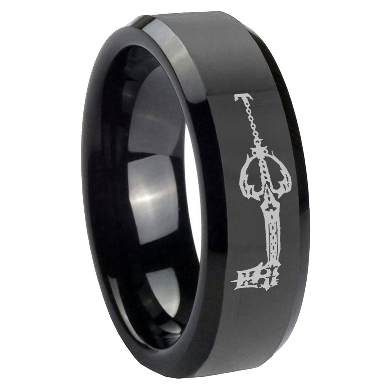 8mm kingdom heart keyblades Beveled Edge Polish Black Tungsten Ring