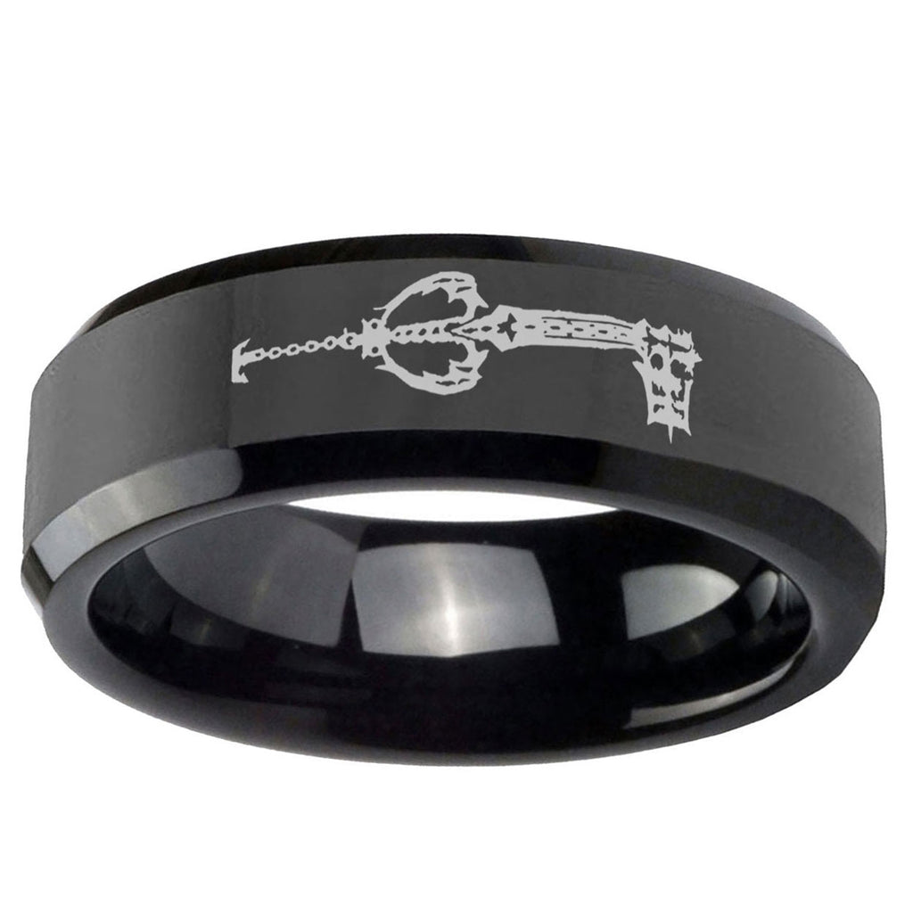 5mm kingdom heart keyblades Beveled Edge Polish Black Tungsten Ring