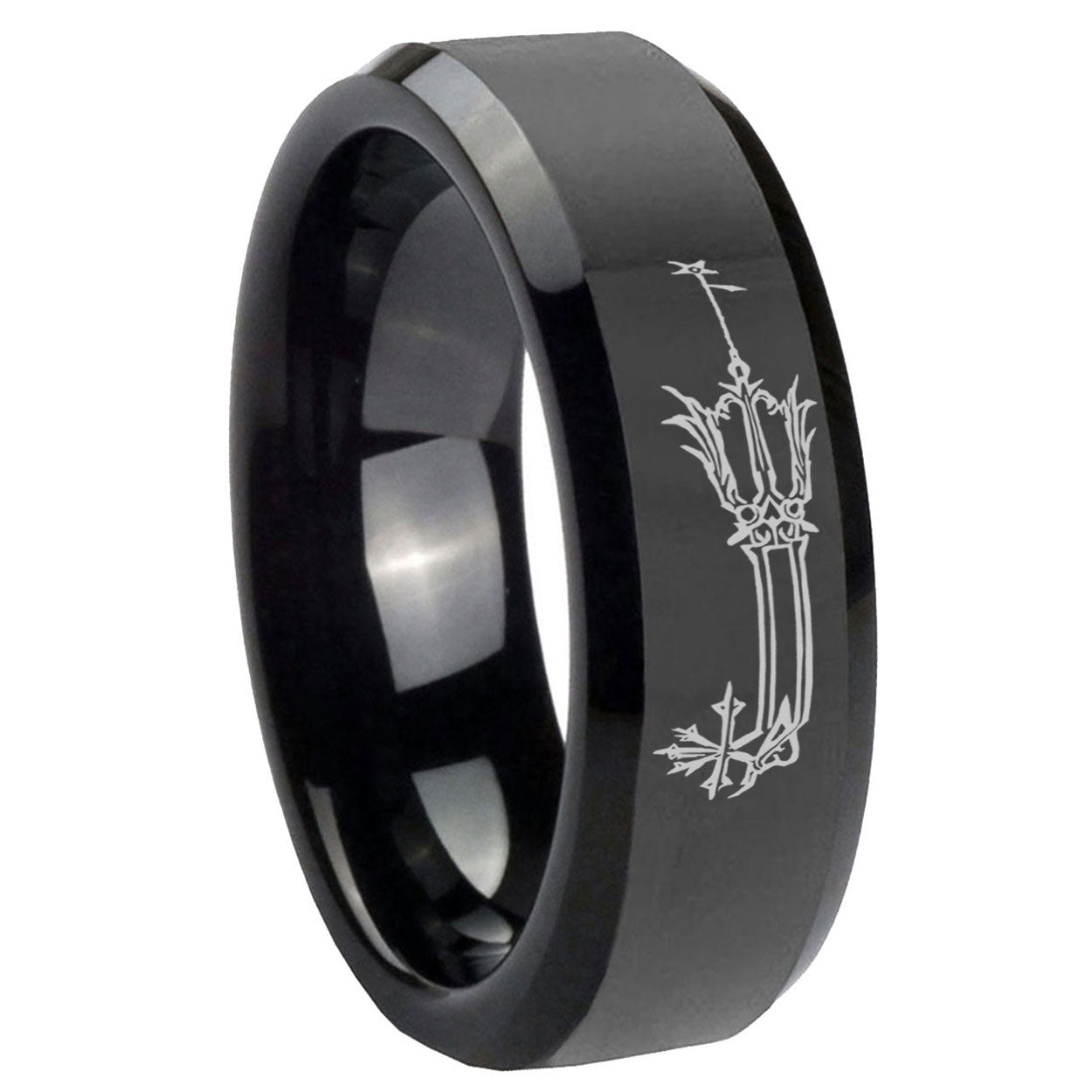 8mm Geekery Oathkeeper Kingdom Hearts Beveled Edge Polish Black Tungsten Ring