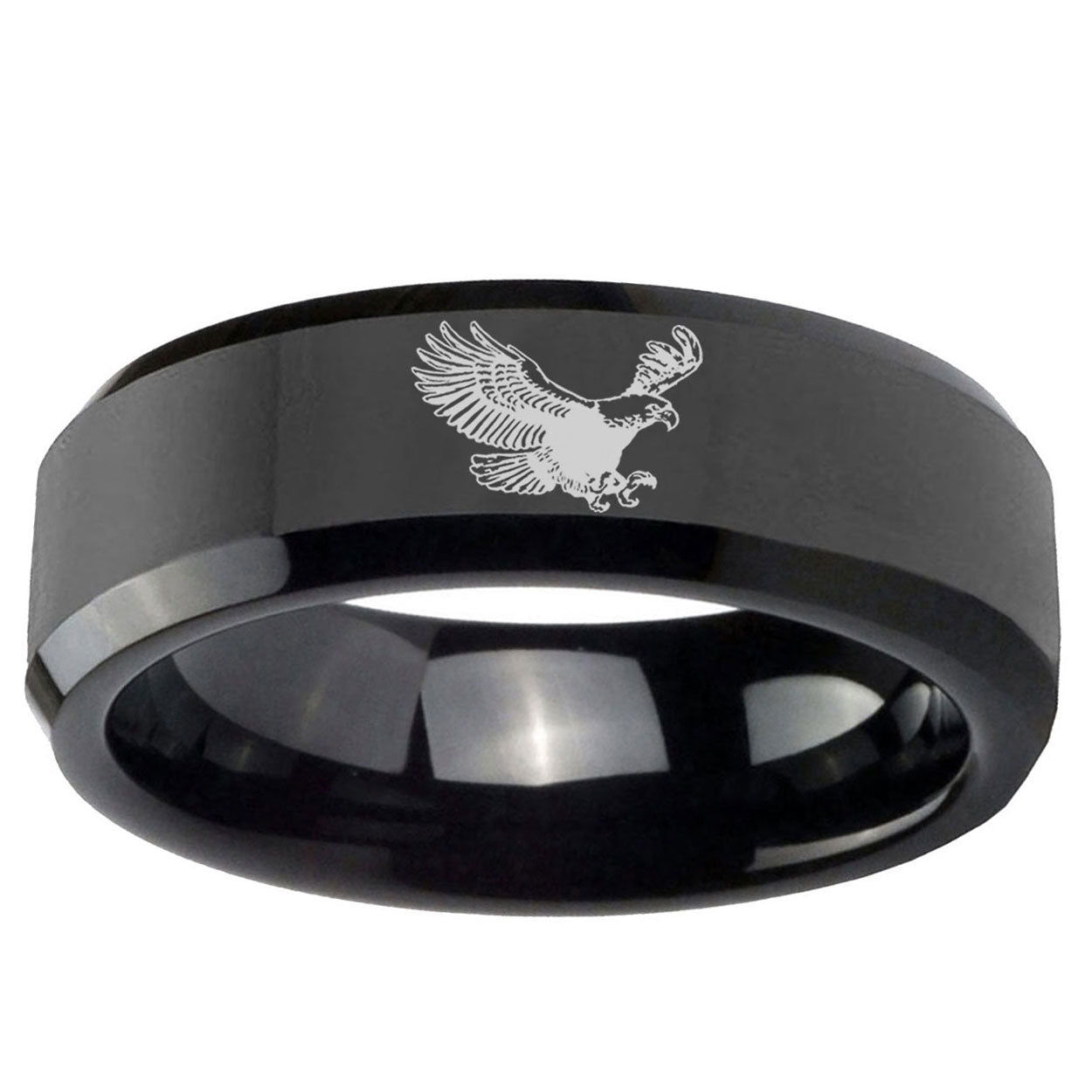 5mm Flying American Eagle Beveled Edge Polish Black Tungsten Ring