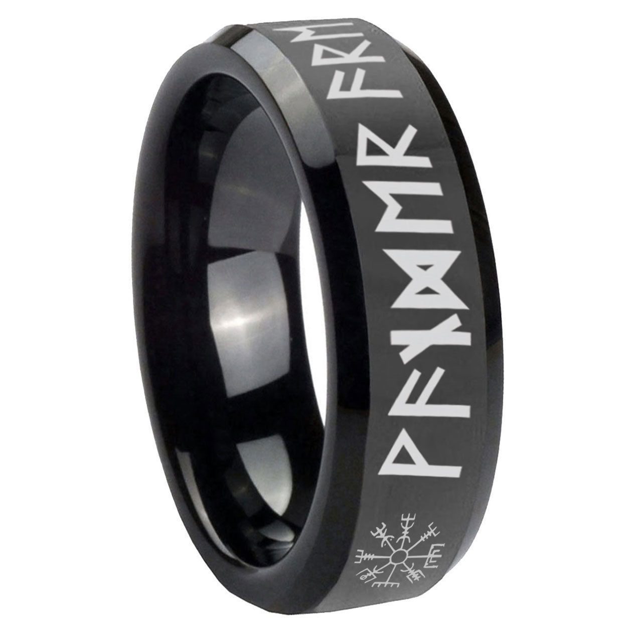 8mm Viking Beveled Edge Polish Black Tungsten Ring