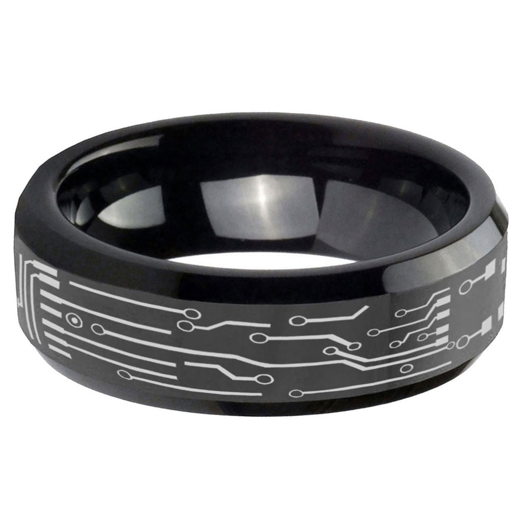 5mm Circuit Board Beveled Edge Polish Black Tungsten Ring