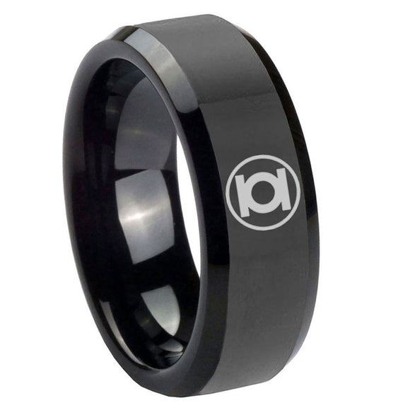 8mm Green Lantern Beveled Edge Polish Black Unique Wedding Bands For Men