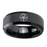 5, 8mm Gray Lantern Beveled Edge Polish Black Men's Tungsten Wedding Bands