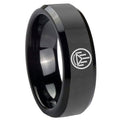 8mm Silver Lantern Beveled Edge Polish Black Tungsten Ring