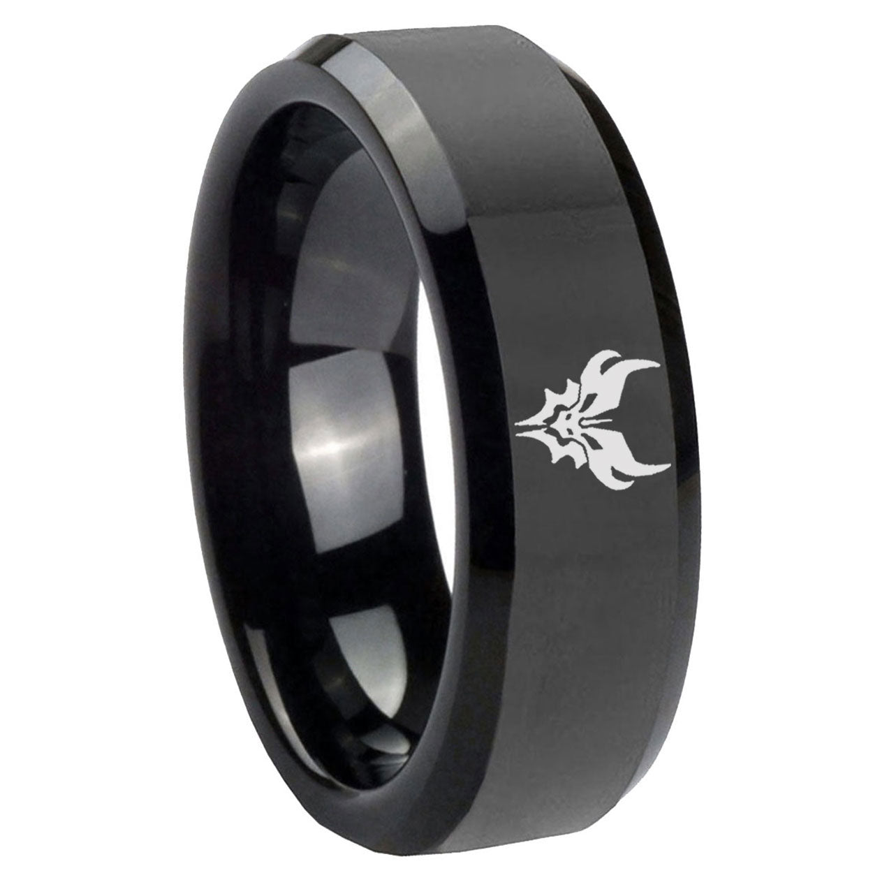 8mm Transformers Shatterback Beveled Edge Polish Black Tungsten Ring
