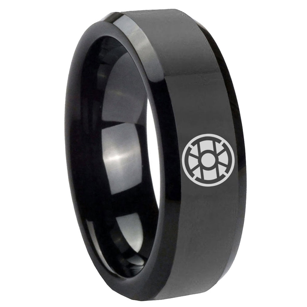 8mm Gold Lantern Beveled Edge Polish Black Tungsten Ring
