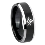 8mm-Freemason-Masonic-Beveled-Edges-Brush-Black-2-Tone-Tungsten-Mens-Bands-Ring