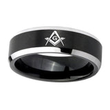 10mm-Freemason-Masonic-Beveled-Brush-Black-2-Tone-Tungsten-Anniversary-Ring