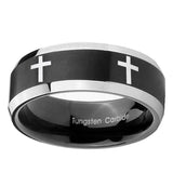 10mm-Crosses-Beveled-Edges-Brush-Black-2-Tone-Tungsten-Carbide-Bands-Ring