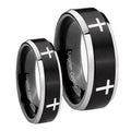 Crosses Beveled Edges Brush Black 2 Tone Tungsten Couple Band Set