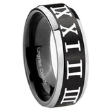 His Hers Roman Numeral Beveled Edges Brush Black 2 Tone Tungsten Engraved Ring Set