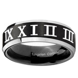 5, 8mm Roman Numeral Beveled Edge Brush Black 2 Tone Tungsten Mens Wedding Ring