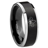 His Hers Fleur De Lis Beveled Brush Black 2 Tone Tungsten Men's Ring Set