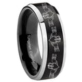 8MM Irish Claddagh Beveled Two Tone Black Tungsten Engrave Man Ring