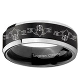 5, 8mm Irish Claddagh Beveled Edge Brush Black 2 Tone Tungsten Ring