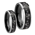 Irish Claddagh Beveled Brush Black 2 Tone Tungsten Wedding Ring Set